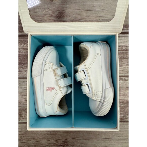 Polo Ralph Lauren Baby Crib Shoes Girls Vintage Box White Pink Size 4 - Picture 11 of 16